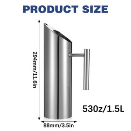 Stainless Steel Water Pitcher, 53oz/1.5L Metal Pitcher with Ice Guard Jugs, Silver Restaurant Water Pitcher with Handle, Juice Pitcher for Iced/Hot Tea, Juice, Coffee, Milk