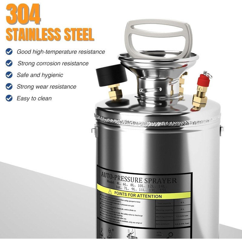1 Gallon Garden Sprayer, 304 Stainless Steel Chemical Sprayer, Hand