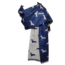 GFM® Cashmere Texture Dachshund Dogs Shawl Scarf for Autumn Winter - DG-11-Navy Blue White - (FLD-DGSHL-11-GHNLSFD)