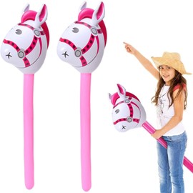 fufupaw Pack of 2 Hob Horses, Hobby Horsing, Inflatable Rod Horse, Inflatable Pony Stick for Children, for Christmas, Birthday Party, Decoration, Party Gift Props (Pink)