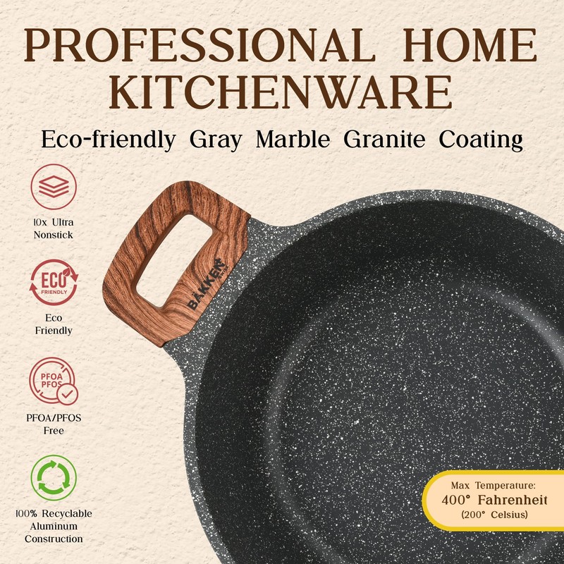 Bakken-Swiss 14-Piece Kitchen Cookware Set – Granite Non-Stick – Eco-Friendly
