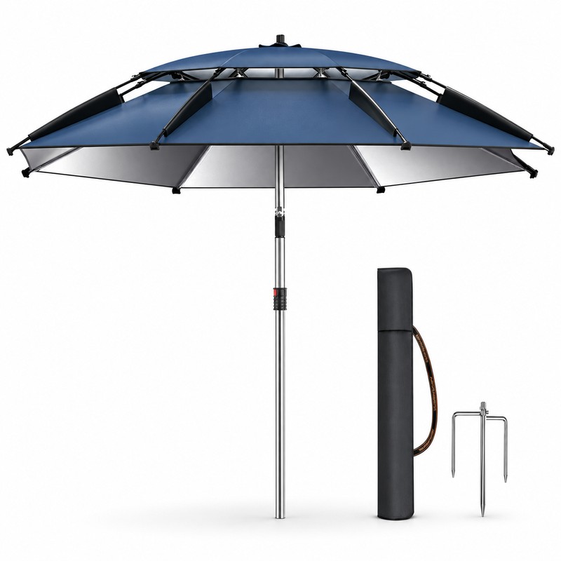 UPF 50+ Fishing Umbrella, Adjustable Tilting Outdoor Sunshade with Ventilated