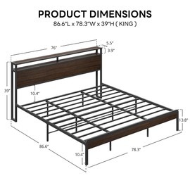 LIKIMIO King Bed Frame with Headboard, Dark Wood Camas King with Strong Supports, Sturdy, Noise-Free, No Box Spring Needed, Dark Brown