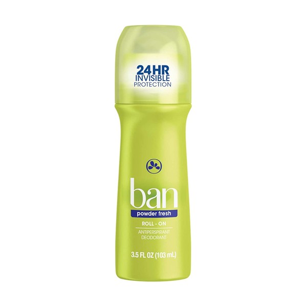 Ban Powder Fresh 24-hour Invisible Antiperspirant, Roll-on Deodorant for Women and Men, Underarm Wetness Protection, with Odor-fighting Ingredients, 3.5oz