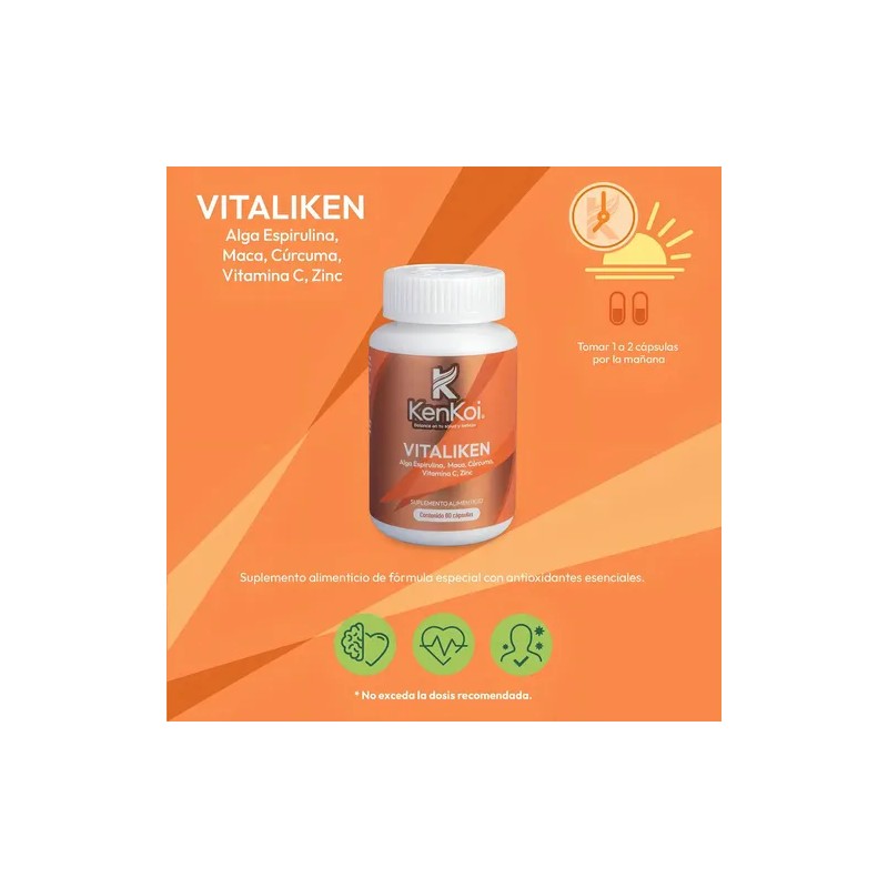 Alga Espirulina Maca Cúrcuma Vitaliken Kenkoi 1 Mes Sin Sabor