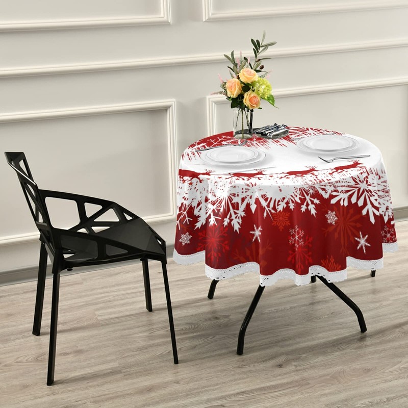 Mnsruu Christmas Round Tablecloths, Circular Table Cover Washable Polyester for