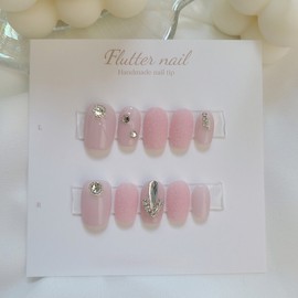 Pink sprinkle stone handmade nail tip - Long ballet / 핑크 뿌링글 스톤 수제네일팁 - 롱발레