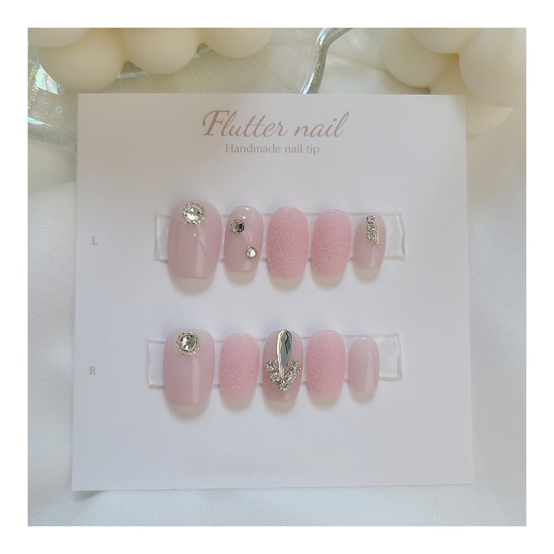 Pink sprinkle stone handmade nail tip - Long ballet /