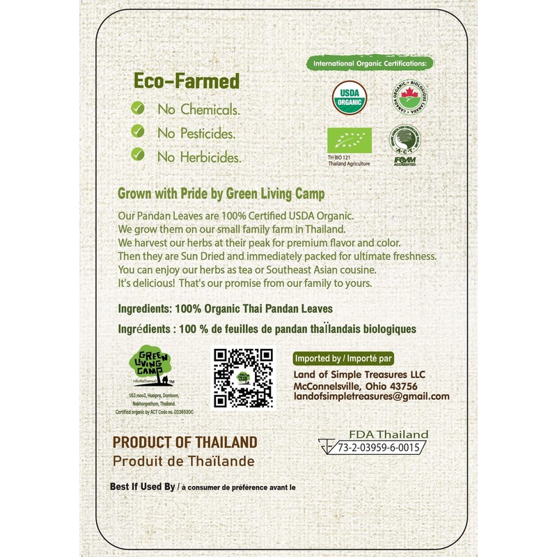 Organic Pandan Powder - Natural Green Food Coloring - Thai