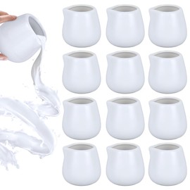 Foreverup 12Pcs Small Milk Jug, 50ml White Ceramic Mini Milk Jug, Reusable Mini Creamer Jugs Without Handle, Sauce Jug, Small Gravy Jug for Coffee Milk Creamer Sauces Home Kitchen Office Coffee Bar