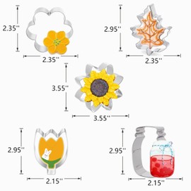 5 Pieces Summer Flower Cookie Cutters,Sunflower, Tulip, Daisy, Leaves, Marson Jar Stainless Steel Holiday Cookie Cutter Shapes for Mother's Day Father's Day Easter Parties