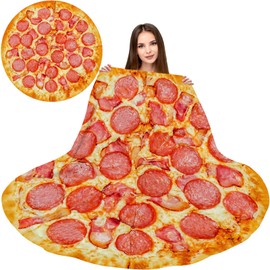 Abaysto Flannel Fleece Blanket Pizza Wrap Blanket Round Throw Blanket Funny Realistic Food Round Blanket Novelty Food Throw Blanket Pizza 90CM