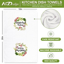 AnyDesign Christmas Kitchen Towel Watercolor Holly Berry with Leaves Dish Towel 18 x 28 Inch Xmas Hand Drying Tea Towel for Cleaning Wiping, 2Pcs