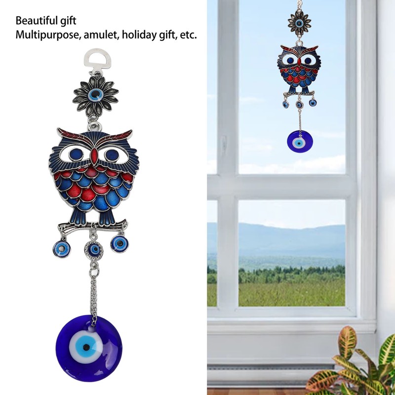 9.3in Blue Evil Eye Owl Pendant Decoration Protection Blessing Lightweight