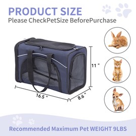 Petsfit Pet Carrier Airline Approved Pet Carrier for Small Dogs, Two-Way Placement Cat Carrier, 18"x 11"x 9" Soft-Sided Airline Pet Carrier for Kittens, Puppies up to 15 Lbs, Navy