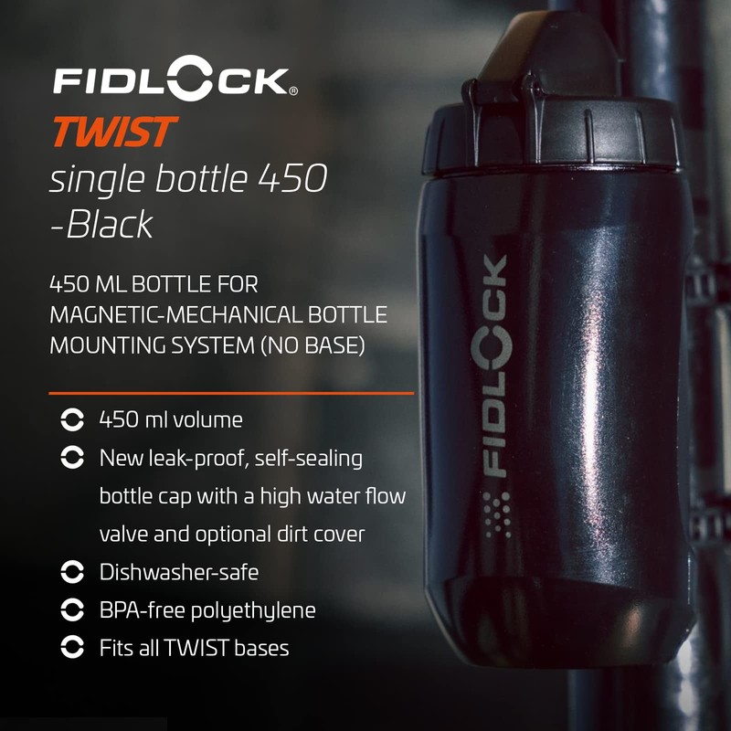 FIDLOCK Twist Single Bottle 450 ml Black with Twist Connector: