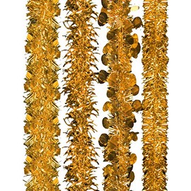 Toyland 2 Metre Gold Tinsel - Decorated Christmas Tinsel - 4 Designs - 1 Chosen At Random - Festive Decorations