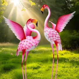 MUMTOP Flamingo Garden Statues for Outside, 2 Pack Flamingos Garden Sculpture Statue, Large Bird Yard Art for Backyard Pond Patio Porch Decoration