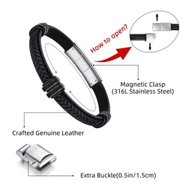 LUCKY2+7 Leather Bracelet for Men with Adjustable Stainless Steel Magnetic Clasp Multi-Layer Braided Mens Leather Bracelet