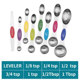 OnseToday Measuring Spoons Set Magnetic Measuring Spoons with Leveler Stainless Steel Double Sided Teaspoon/Tablespoon for Dry/Liquid Ingredients - 8Pcs (Multicolor)
