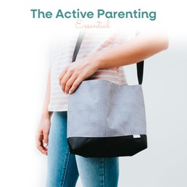 Nappy Caddy Stroller Organiser - Universal Pram Caddy Bag for Mummy - Snuggly fit to most strollers w/Shoulder Strap, Adjustable Strap, and Handy Reusable Wet Pouch, Grid Lock Grey - by Zoe Sage