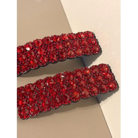 Juroicessry 2Pcs Red Rhinestones Snap Hair Clips for Women Girls Rectangular Hairpins Korean Barrettes Hair Accessories，Clips and Barrettes