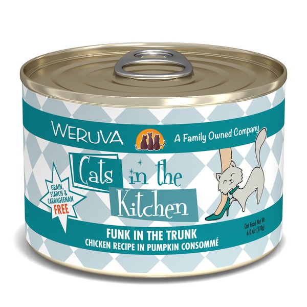 Weruva Cats in the Kitchen, Funk in the Trunk with Chicken in Pumpkin Consomme Cat Food, 6oz Can (Pack of 24)