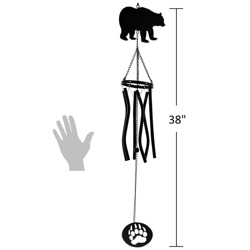 Black Bear Wind Chime with Metal Tubes, 37.5"