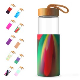 Tronco 24oz Glass Water Bottles with Bamboo Lid & Silicone Sleeve, Leak Proof, BPA Free, Reusable Borosilicate Glass Bottles for Juicing, Smoothies, Juice & Water, for Men & Women Gym, Office, Travel