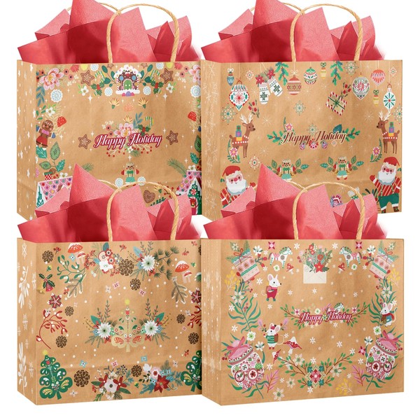 qiqee 48Pcs Christmas Paper Gift Bags with Handles Wide Large