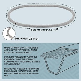 1/2 x 152.5'' Mower Belt Replace for John Deere M154296 M158131 Lawn Mower Kevlar Belt Compatible with John Deere Z425 Z435 Z445 Eztrak Mowers with 54" Mower Decks (m158131)
