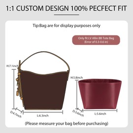 OAikor Soft Nylon Purse Organizer Insert for Lv All in BB Tote Bag,Premium Lightweight Waterproof Luxury Allin BB Bag Organizer, Tote Handbags Divider Shaper Purse Accessories with Zipper,Wine Red