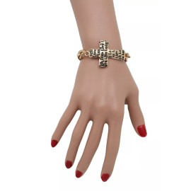 Unbranded Fun Women Gold Metal Chain Bracelet Religious Cross Weekend Wear Laugh Love Live