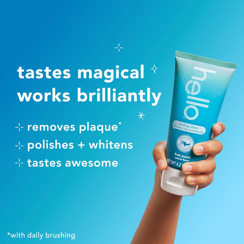 Hello Smiling Shark Fluoride Free Kids Toothpaste, Natural Fruit Punch,