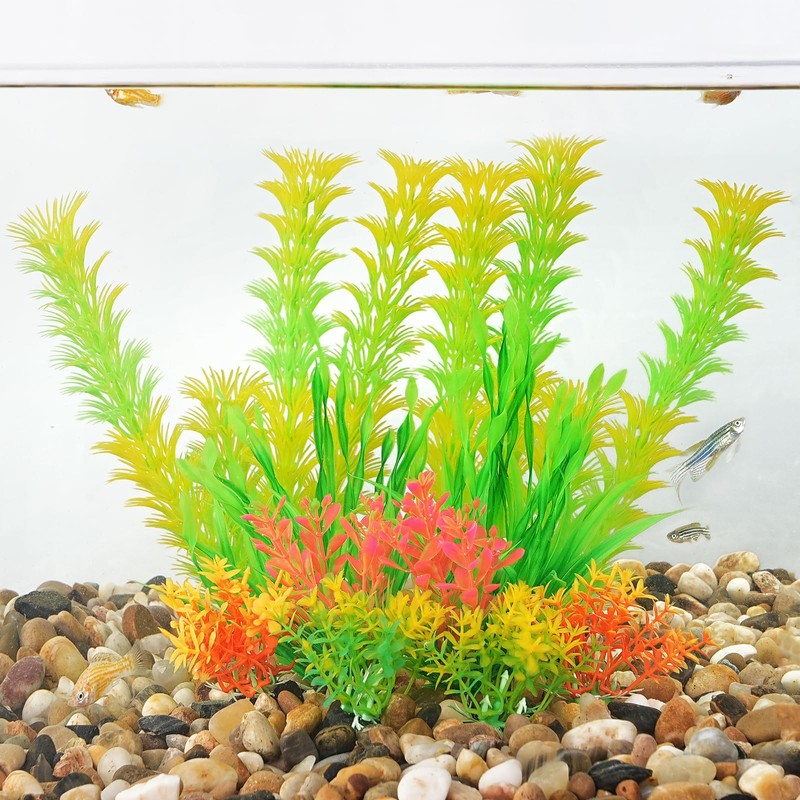 AQUANEAT Artificial Fish Tank Plants, Aquarium Decorations, Yellow Plastic Accessories,