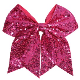 JOYRUBY Glitter Cheer Bow Hair Clip, 7 Inch Sequin Large Hair Bow Clips, Rose Pink Big Bows for Girls Party Hair Accessories for Women Cheerleading Sports Teens Girls (Hot Pink)