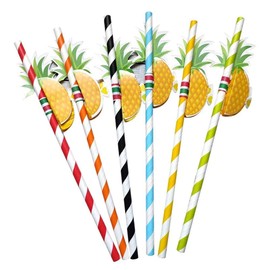 Cocktail Straws, Pack of 50 3D Paper Straws, Pineapple Straws for Tropical Drinks Beach Birthday Wedding Hawaiian Party Decoration