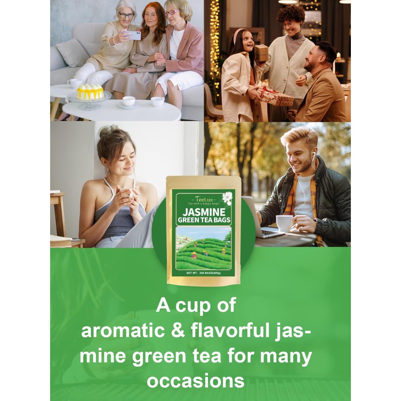 TeeLux Jasmine Green Tea Bags, Natural Caffeinated Jasmine Scented Green