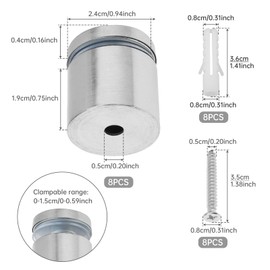 Smgda 8 PCS Standoff Wall Fixings, Stainless Steel Advertising Screw, Glass Standoff Bolt, Sign Standoff Screws with Screws, for Advertisement, Picture Frames Fixings, Silver(25mm*25mm)