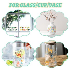 UV DTF Cup Wraps for 16 OZ,10 Sheets Plant & Animals Theme Waterproof UV DTF Tumbler Wrap for Glass Water Bottle,Butterfly Flowers Smiling Face Transfer Stickers Decals for DIY Coffee Cups Decoration
