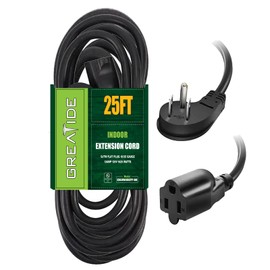 GREATIDE Cable de extensión de enchufe plano de 25 pies, 16 AWG, 3 clavijas, cable de extensión de perfil bajo negro para interiores y exteriores, listado UL