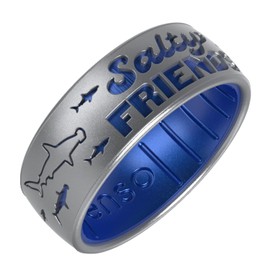 Enso Rings Shark Week Silicone Rings Collection - Comfortable and Breathable - 7.9mm Wide, 2.18mm Thick (Salty Friends - Silver/Sapphire, Size 6)