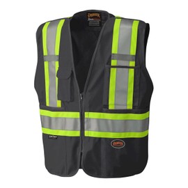 Pioneer Hi Vis Tear-Away Safety Vest - Lightweight Mesh Back - Class 1 - 4 Pockets - Black