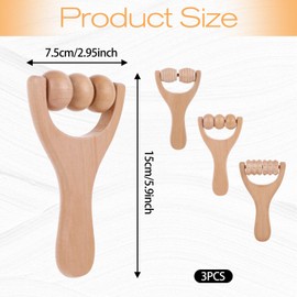 BOHUIZ 3 Stück Holz Massageroller, Faszienrolle Klein Massage Roller mit Griff Massageroller Gesicht zur Entspannung von Rücken, Bein, Händen, Ganzkörpermuskulatur