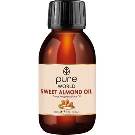 Pure World Natural Sweet Almond Oil 100ML 100% Pure Undiluted Premium Quality Cold Pressed Almond Oil – Massage, Skin, Nails, Body and Face, Edible Vegan.