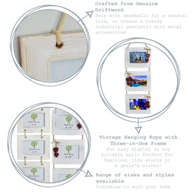 Nicola Spring Hanging 3-Photo White Frame - Fits Photo Size 6 x 4 (15 x 10cm) - Pack of 1 - Red Heart Natural Wooden Picture Frame Wall Mounted Landscape Orientation Hanging Certificate Poster Frame