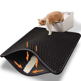 Cat Litter Mat Litter Box Mat, EVA Honeycomb Double Layer Design, Urine & Waterproof, Scatter Control Kitty Litter Mat, Less Waste, Easier To Clean,Washable, Black