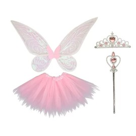 SLAGMALE Angel Wings Costume for Women Girl, Festival Party Dressing Props, Wand Crown Girl Performance Back Decoration Skirt Set (Blue)