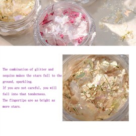 3 Box 3D Dried Flower Nail Art Stickers Colorful Shell Glitter Stars Sequins Japanese Gypsophila Dried Floral Mixed Charms Small Dried Flowers Resin DIY Craft Summer Nail Art Decorations Supplies