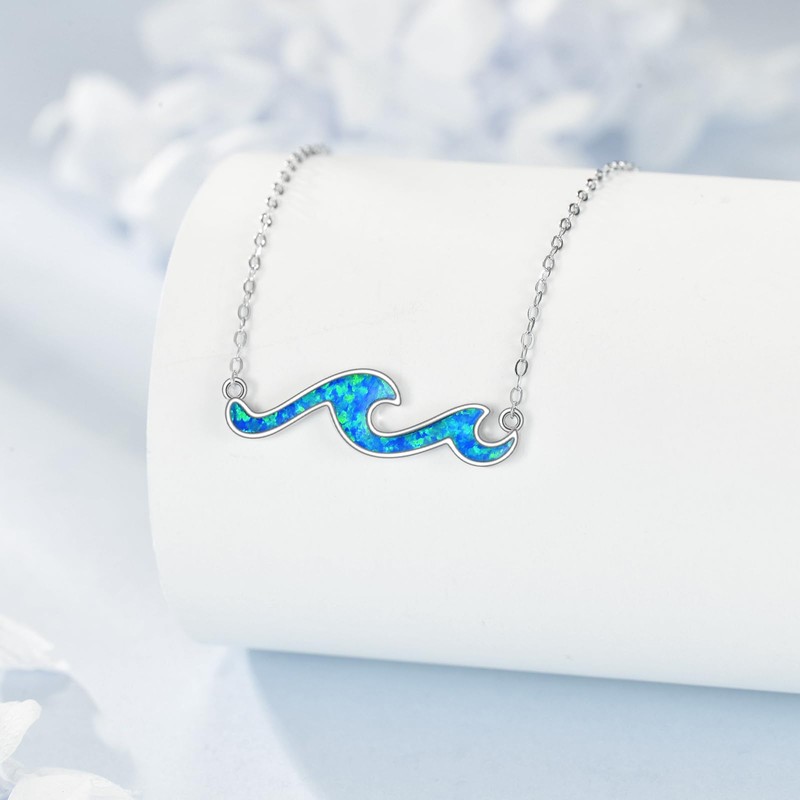 CUPENDA Wave Necklace 925 Sterling Silver Ocean Opal Pendant Necklace